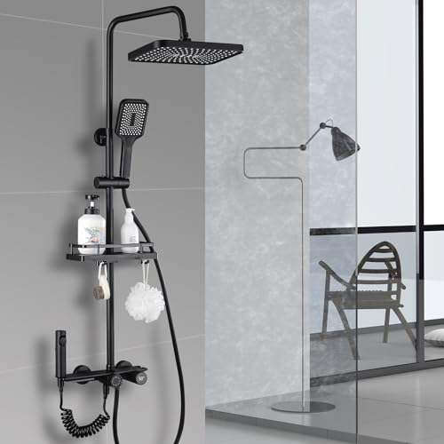 Dnkelar Regendusche Duschsystem mit Duscharmatur, Komplettset Set Duschstange mit Brause Duschkopf mit Schlauch und Halterung (Ohne Thermostat-3) von DnKelar