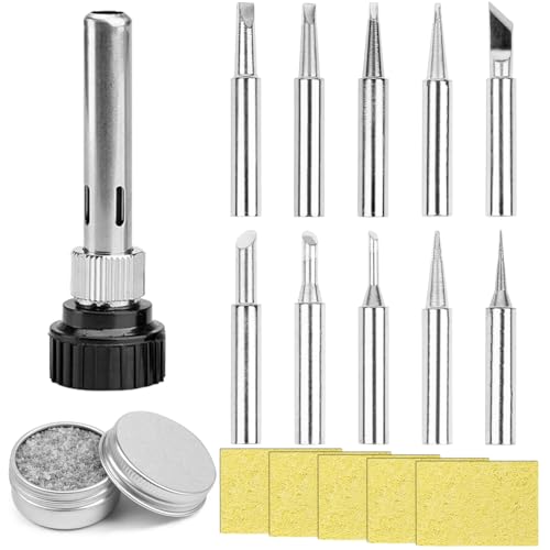 Dncvb 16 Stück Lötspitze Set, 10 Lötkolben Lötspitze + Lötspitzen Reaktivator 6g + 5 Lötschwamm, 900M-T Lötkolbenspitzen Ersatzlötspitzenset Soldering Tips mit Schweißhülse Kupferlötspitzen von Dncvb