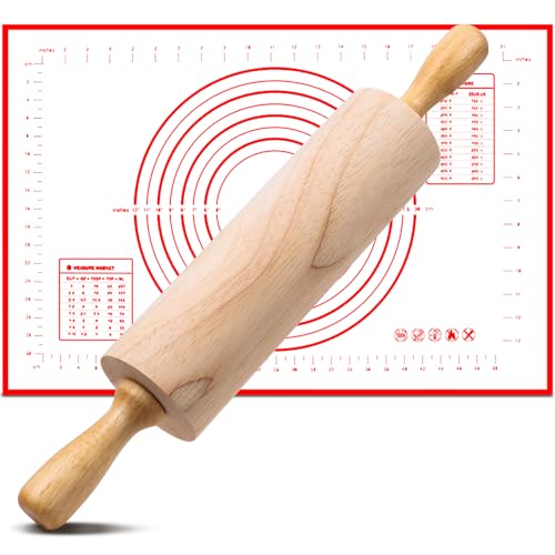 Dncvb Nudelholz mit Backmatte Teigroller mit Gleitlager 27.5cm Nudelholz Holz Teigroller als Backzubehör Nudelholz mit Antihaftwirkung, Leicht zu reinigendes, Teigrollen zum Kochen & Backen von Dncvb
