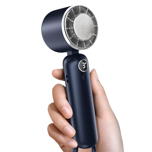 Dnenellr 2025 Tragbarer Handventilator mit 5000mAh Akku, 3 Geschwindigkeitsstufen, LED-Display, 90° Faltbar, Halbleiter-Kühlung – Leise, Leistungsstark für Büro, Outdoor & Reisen (blau) von Dnenellr