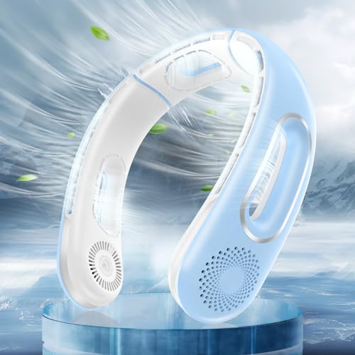 Dnenellr Nackenventilator, Hals Ventilator Wiederaufladbar 5200 mAh, Tragbarer Bladeless Ventilator mit 4-Speed Persönlicher Ventilator, 360°Cooling Luftstrom Hängender Nacken Fan für Männer Frauen von Dnenellr