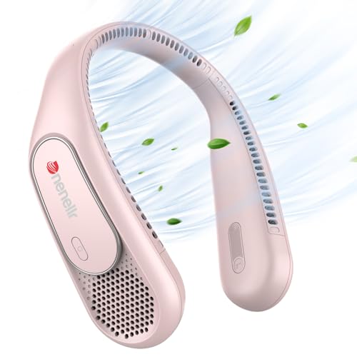 Dnenellr Nackenventilator, Ventilator Hals mit 360°Cooling Luftstrom, Hals Ventilator 6000mAh und 3-Speed Tragbare Hände frei Persönlicher Ventilator, USB Ventilator für Männer Frauen Kinder (Rosa) von Dnenellr