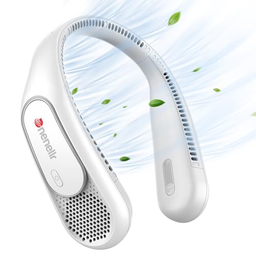 Dnenellr Nackenventilator, Ventilator Hals mit 360°Cooling Luftstrom, Hals Ventilator 6000mAh und 3-Speed Tragbare Hände frei Persönlicher Ventilator, USB Ventilator für Männer Frauen Kinder (Weiß) von Dnenellr