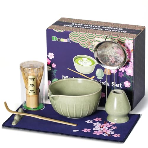 Dnnnii Matcha-Schneebesen-Set, 7-teiliges Keramik-Matcha-Set mit Matcha-Schüssel, Matcha-Schneebesen und Halter, Bambusschaufel, Schaufelablage, Sieb und Geschirrtuch, Matcha-Liebhaber, Geschenk für von Dnnnii