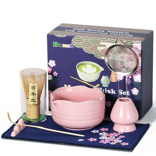 Dnnnii Matcha-Schneebesen-Set, 7-teiliges Keramik-Matcha-Set mit Matcha-Schüssel, Schneebesen und Halter, Bambusschaufel, Schaufelablage, Sieb und Geschirrtuch, Matcha-Liebhaber, Geschenk für Familie von Dnnnii