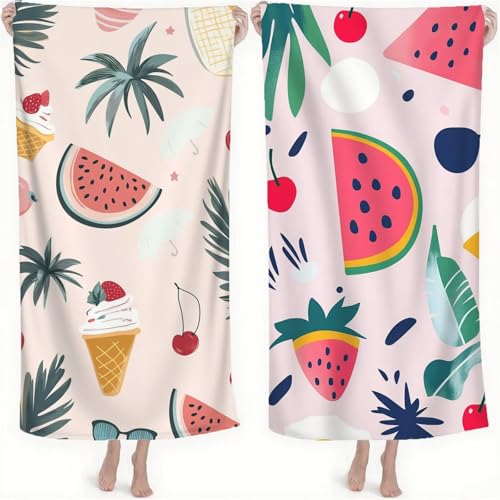 Mikrofaser Strandtuch Handtücher, Strandhandtuch Groß 70x140 cm 2 Set Handtuch Leicht Badetuch, Stranddecke Sandfrei Strandtücher Sommer Strand Zubehör für Reise Picknick Schwimmen Wassermelone S-529 von Dnnufagg