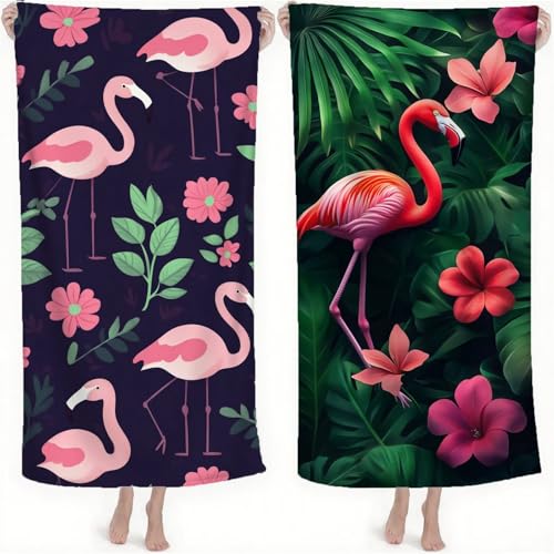 Mikrofaser Strandtuch Handtücher Strandhandtuch Groß 80x160 cm 2 Set Handtuch Leicht Badetuch, Stranddecke Sandfrei Strandtücher Sommer Strand Zubehör für Reise Picknick Urlaub Schwimmen Flamingo S-59 von Dnnufagg