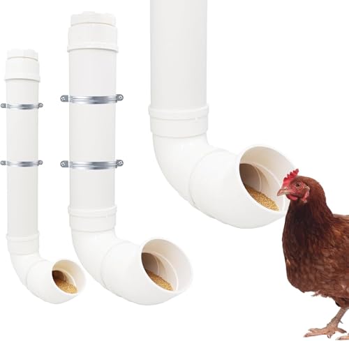 2-TLG. Hühnerfutterspender Set – Großer & Kleiner Schwerkraft-Futterautomat aus PVC für Geflügel (Hühner, Enten, Puten, Gänse) von Dnoifne