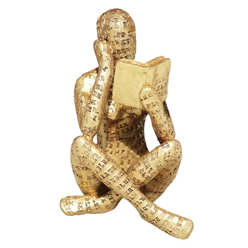 Dnoifne Gold Lesen Frauen Figur, Denker Statue für Heimdekoration, Harz Moderne Abstrakte Ästhetische Skulpturen, Kleine Kunst Goldene Statue für Regal Wohnzimmer Esszimmer Büro Desktop Couchtisch von Dnoifne