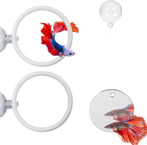 Dnoifne Schwimmspiegel mit Ball & 2 Übungsring Spielzeuge für Kampffische - Aquarium Zubehör Set zur Fütterung und geistigen Anregung von Dnoifne