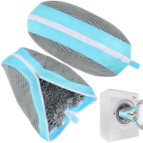 Dntorx 2 Stück Schuhwaschbeutel Waschmaschine 40.5cm x 27cm, Wiederverwendbarer Schuhbeutel Waschbeutel Schuhe Wäschesack Groß mit Reißverschluss (Grau+Blau) von Dntorx