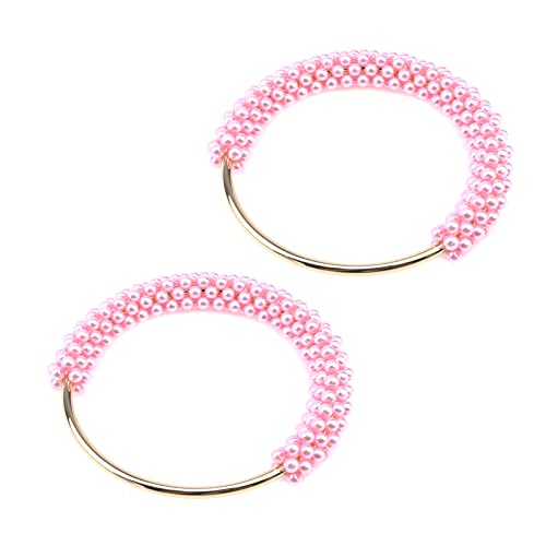 Dnyta 2 Stück rosa Handtaschengriff mit Perle, runder gewebter Taschengriff, dekorativer Ring, Perlen-Tragetaschengriff, Ring, DIY-Tasche, Zubehör von Dnyta