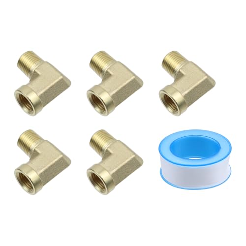 Dnyta 90-Grad-Messing-Straßenbogen 0,3 cm NPT-Außengewinde x 0,3 cm NPT-Innengewinde mit Rohstoffgürtel, zum Verbinden von Rohren, 5 Stück von Dnyta