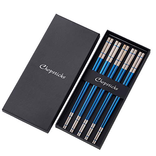 Do Buy Chinesische Essstäbchen blau edelstahl 5 Paar Sushi Stäbchen für Japanisch Koreanisch Chopsticks Metall 23,4cm Länge rutschfest Essstäbchen spülmaschinenfest Geschenk für weihnachten/geburtstag von Do Buy