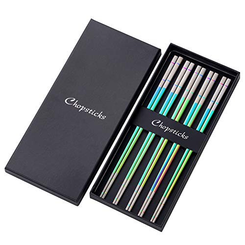 Do Buy Edelstahl Bunt Essstäbchen Set Regenbogen Chopsticks Metall 5 Paar Sushi Stäbchen für Japanische Koreanisch 23,4cm Länge spülmaschinenfest gut Geschenk für Weihnachten/Geburtstag von Do Buy