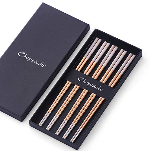 Do Buy Edelstahl Chinesische Essstäbchen Roségold 5 Paar Sushi Stäbchen Set für Japanisch Koreanisch Chopsticks Metall 23,4cm Länge spülmaschinenfest gut Geschenk für Weihnachten/Geburtstag von Do Buy