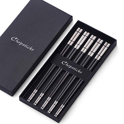 Do Buy Edelstahl Essstäbchen Schwarz 5 Paar Metall Sushi Stäbchen Set Japanisch Koreanisch Stainless Steel Chopsticks 23,4cm Länge stäbchen spülmaschinenfest gut Geschenk für Weihnachten/Geburtstag von Do Buy