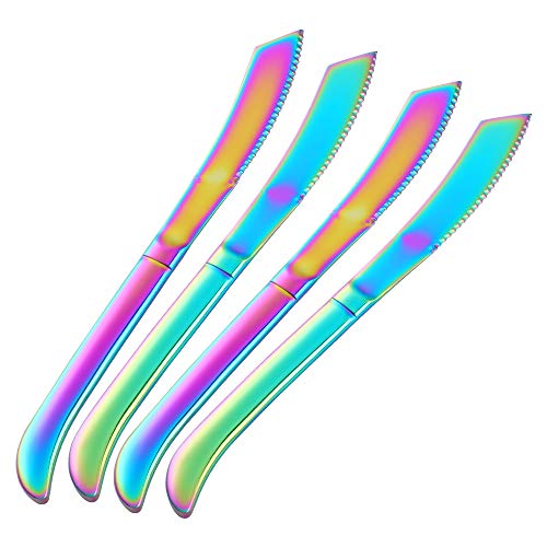 Do Buy Edelstahl Rostfrei Steakmesser Set 4 stück Tafelmesser 230mm Länge Ergonomischem Griff Menümesser Kreative Steak Besteck Knives Spülmaschinenfest/Regenbogen von Do Buy