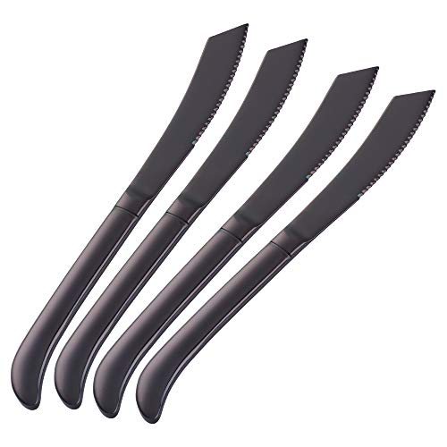 Do Buy Edelstahl Rostfrei Steakmesser Set 4 stück Tafelmesser 230mm Länge Ergonomischem Griff Menümesser Kreative Steak Besteck Knives Spülmaschinenfest/Schwarz von Do Buy