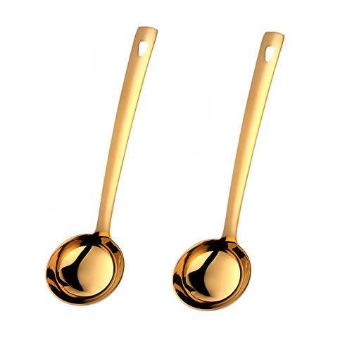 SBOMHS Schöpflöffel aus Edelstahl Schöpfkellen 2 Stück Länge 30CM Breite 8,5CM Suppenschöpfer groß Suppenlöffel für Küchenhelfer Gold von SBOMHS