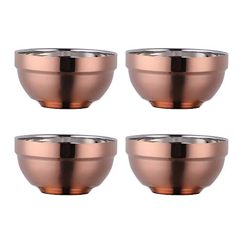 Do Buy Müslischale aus Edelstahl 340ml roségold Suppenschalen für Kinder 4er set Reisschüssel klein Dessertschalen breit 11,4 cm(4,5 inch) Metall Müsli Schüsseln Doppelschicht Anti-heiße von Do Buy