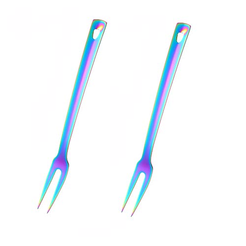 Do Buy Regenbogen Fleischgabel aus Edelstahl Lange Vorlegegabel Länge 31 cm Meat Forks Aufschnittgabel Serviergabel Set 2 teiliges Küchenutensilien von Do Buy