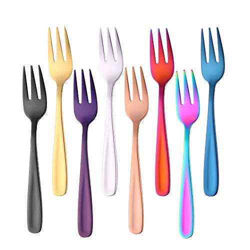 Do Buy SBOMHS Klein Dessertgabeln Set aus Edelstahl 18/10, Läng 14 CM/ 5,5 Inch Mini Kuchengabeln 8 Stück Obstgabeln Bunte Forks von Do Buy