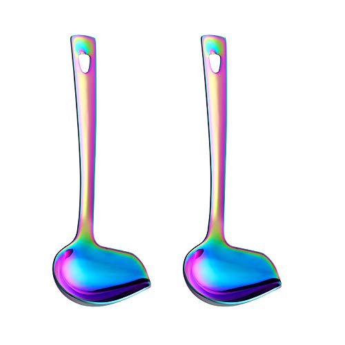 Do Buy Soßenlöffel Länge 22 cm Edelstahl 18/10 Saucenlöffel, Regenbogen Farbe Schöpflöffel Ladle Spoon 2 Stück Gießlöffel, Breite 8.4 cm Groß Suppenlöffel Servierlöffel mit Hängendes Loch von Do Buy