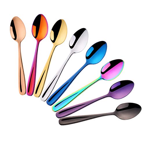 SBOMHS Teelöffel bunt Kaffeelöffel 13,5 CM kleine Löffel aus Edelstahl Espressolöffel 8 stück Dessertlöffel Mini Teaspoons Metall Mokkalöffel von SBOMHS