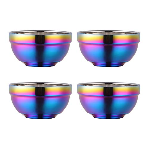 Do Buy Müslischale aus Edelstahl 340ML regenbogen Suppenschalen für Kinder 4er set Reisschüssel klein Dessertschalen breit 11,4 cm(4,5 inch) Metall Müsli Schüsseln Doppelschicht Anti-heiße von Do Buy