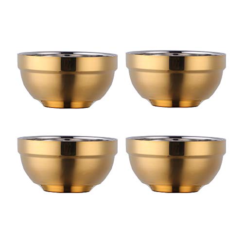 Do Buy Müslischale aus Edelstahl 500ml gold Suppenschalen 4er set Reisschüssel Groß Nudelschale Dessertschalen breit 13 cm(5,1 inch) Metall Ramen Schüsseln Doppelschicht Anti-heiße von Do Buy