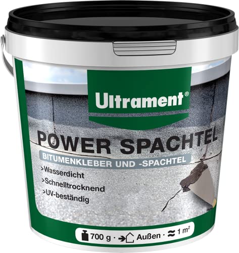Ultrament Power Spachtel schwarz, Reparaturspachtel wasserdicht, Bitumenkleber und -Spachtel, Schnelltrocknend und UV-beständig 700 g von Ultrament