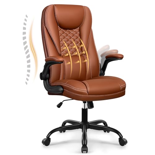 DoChair Bürostuhl ergonomischer Schreibtischstuhl 135° Wippfunktion höhenverstellbarer Drehstuhl mit Kopfstütze verstellbaren Armlehnen, Braun von DoChair