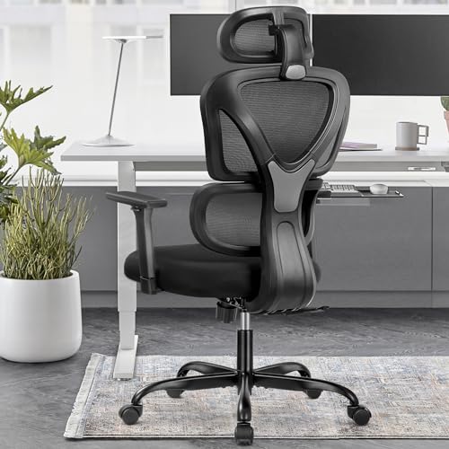 DoChair Bürostuhl, Schreibtischstuhl Ergonomisch, Drehstuhl hat Lordosenstütze, Verstellbarer Kopfstütze und 3D Armlehne, Büro Stuhl Höhenverstellbar, Computerstuhl 150 kg (Schwarz) von DoChair