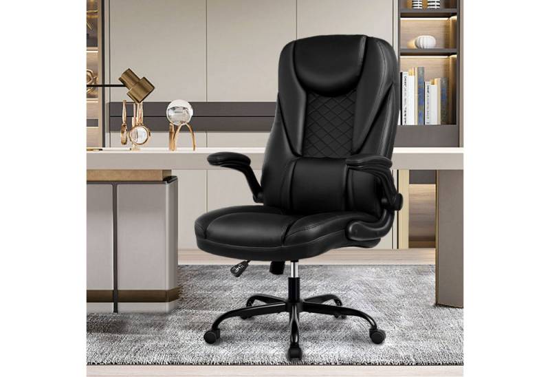 DoChair Bürostuhl Chefsessel Ergonomischer Bürostuhl mit gepolsterter Armlehne (Drehstuhl mit Rollen, Lendenwirbelstütze und höhenverstellbar) von DoChair