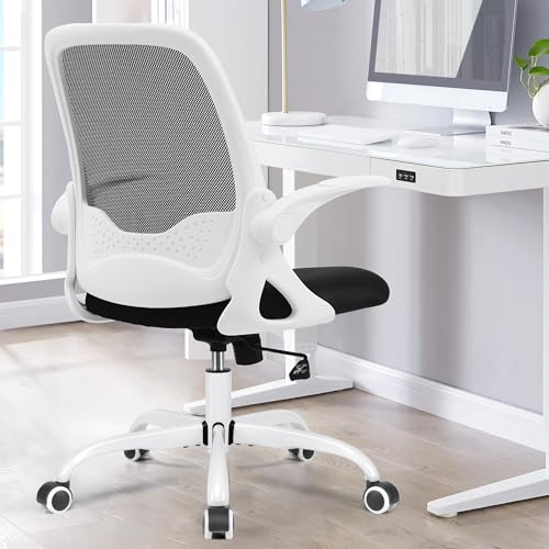 DoChair Bürostuhl Ergonomisch, Schreibtischstuhl, Drehstuhl mit Klappbaren gepolsterte Armlehnen, Wippfunktion, 360° Chefsessel Drehstuhl bis 150kg (Weiß) von DoChair