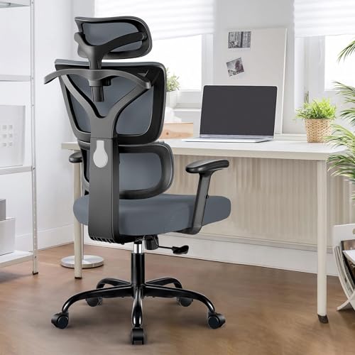 DoChair Bürostuhl Stretch Mesh Rückenlehne ergonomisch Schreibtischstuhl Verstellbarer Kopfstütze und Höhe Gaming Stuhl mit Aufhänger, Dunkelgrau von DoChair