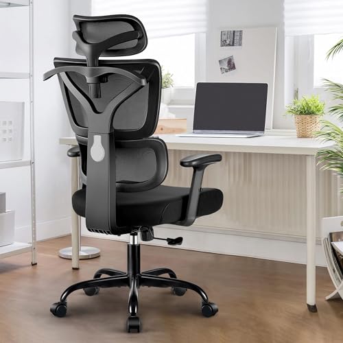 DoChair Bürostuhl Stretch Mesh Rückenlehne ergonomisch Schreibtischstuhl Verstellbarer Kopfstütze und Höhe Gaming Stuhl mit Aufhänger, Schwarz von DoChair
