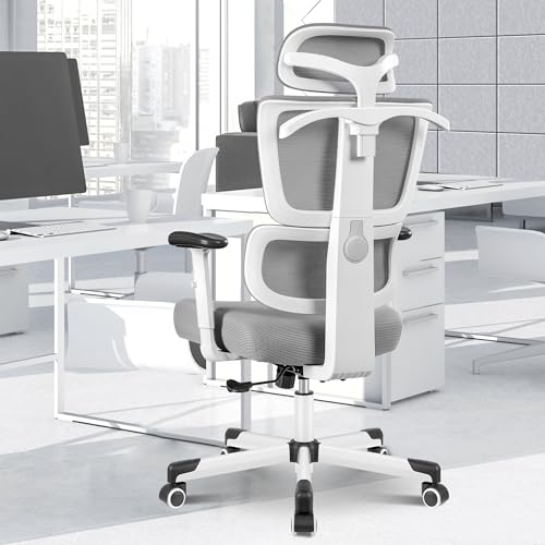 DoChair Bürostuhl ergonomisch mit Kleiderbügel 3D-Kopfstütze Schreibtischstuhl 360° Drehstuhl höhenverstellbar für Büro Zuhause, Grau von DoChair