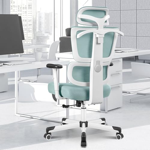 DoChair Bürostuhl ergonomisch mit Kleiderbügel 3D-Kopfstütze Schreibtischstuhl 360° Drehstuhl höhenverstellbar für Büro Zuhause, Hellblau von DoChair