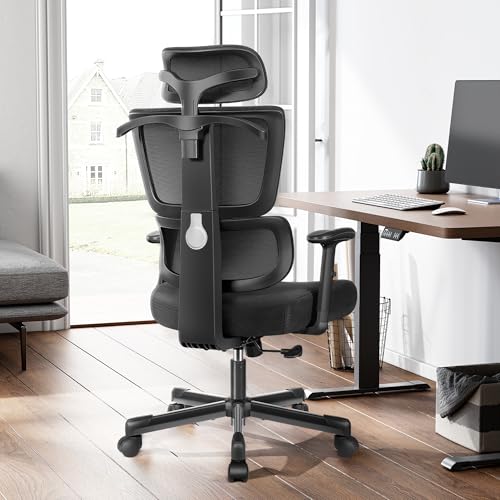 DoChair Bürostuhl ergonomisch mit Kleiderbügel 3D-Kopfstütze Schreibtischstuhl 360° Drehstuhl höhenverstellbar für Büro Zuhause, Schwarz von DoChair