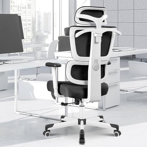 DoChair Bürostuhl ergonomisch mit Kleiderbügel 3D-Kopfstütze Schreibtischstuhl 360° Drehstuhl höhenverstellbar für Büro Zuhause, Weiß von DoChair