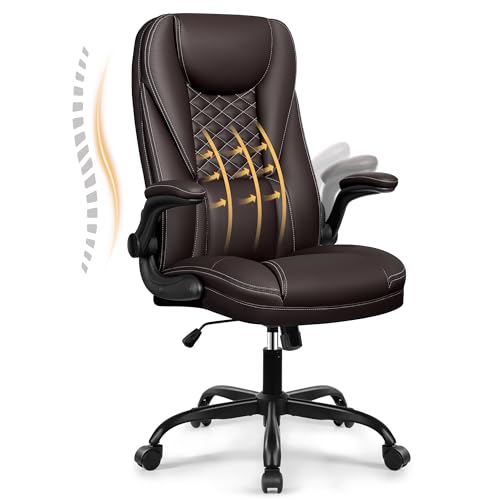 DoChair Bürostuhl ergonomischer Chefsessel Schreibtischstuhl Wippfunktion höhenverstellbarer Drehstuhl mit Kopfstütze Armlehnen 150KG, Kaffee von DoChair