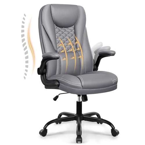 DoChair Bürostuhl ergonomischer Schreibtischstuhl 135° Wippfunktion höhenverstellbarer Drehstuhl mit Kopfstütze verstellbaren Armlehnen, Grau von DoChair