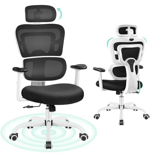 DoChair Bürostuhl ergonomischer Schreibtischstuhl 3D Kopfstütze mit Verstellbarer Armlehnen und Sitzhöhe, Dynamischer Rückenstütze, Weiß von DoChair