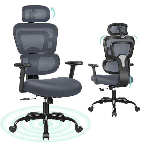 DoChair Bürostuhl ergonomischer Schreibtischstuhl 3D Kopfstütze mit Verstellbarer Armlehnen und Sitzhöhe, Dynamischer Rückenstütze, Dunkelgrau von DoChair