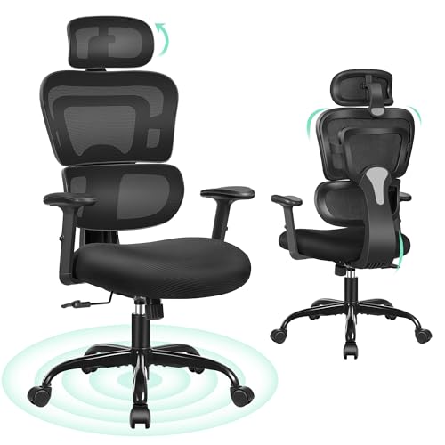 DoChair Bürostuhl ergonomischer Schreibtischstuhl 3D Kopfstütze mit Verstellbarer Armlehnen und Sitzhöhe, Dynamischer Rückenstütze, Schwarz von DoChair