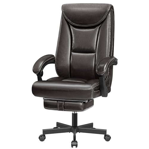 DoChair Chefsessel Breiter Bürostuhl aus Glänzendes PU-Leder ergonomischer Schreibtischstuhl mit Fußstütze hohe Rückenlehne Office Chair 150KG, Braun von DoChair