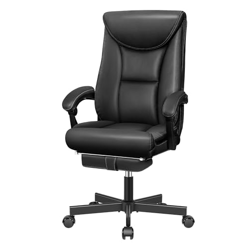DoChair Chefsessel Breiter Bürostuhl ergonomischer Schreibtischstuhl hohe Rückenlehne 150KG mit Fußstütze Office Chair aus PU-Leder, Schwarz von DoChair