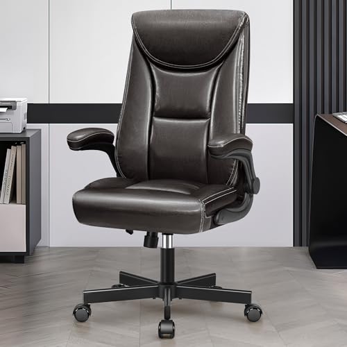 DoChair Chefsessel ergonomischer Bürostuhl aus Glänzendes PU-Leder hohe Rückenlehne 150KG Schreibtischstuhl mit Wippfunktion Office Chair Arbeitszimmer, Braun von DoChair